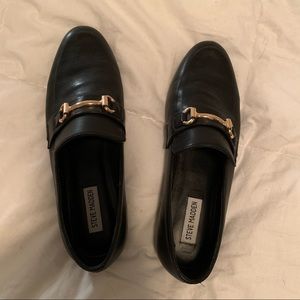 Steve Madden black leather women loafers, size 10